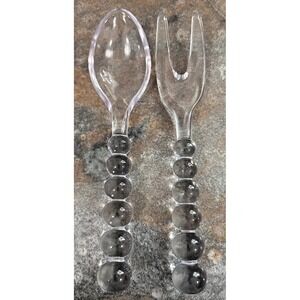 Vintage Imperial Glass Candlewick Salad Serving Set 9.5" Spoon Fork Clear